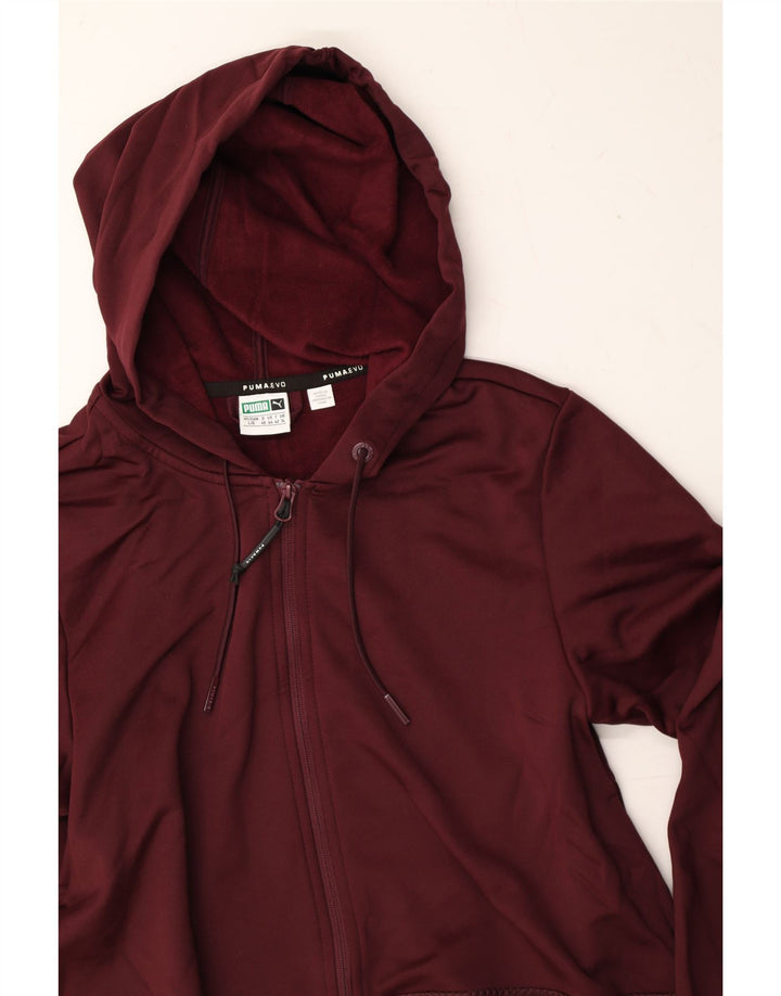 PUMA Womens Zip Hoodie Sweater UK 14 Large Maroon Vintage Puma and Second-Hand Puma from Messina Hembry 