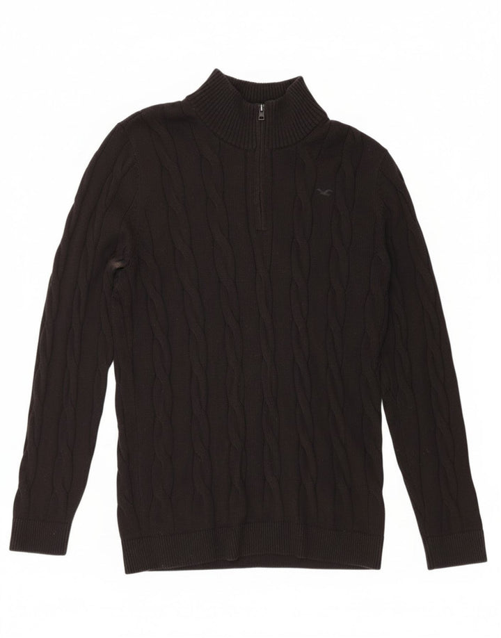 Maglione Hollister da uomo con zip e collo grande in cotone nero