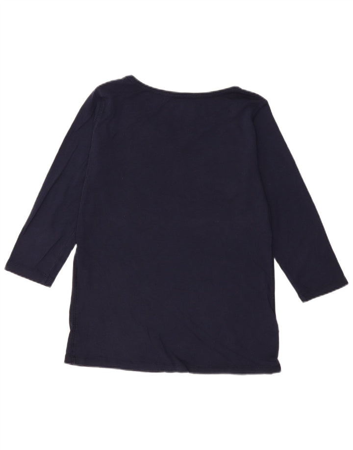 EDDIE BAUER Top da donna manica 3/4 UK 16 grande cotone blu navy