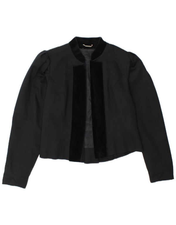 Giacca blazer aperta da donna vintage IT 38 XS nera in lana vergine