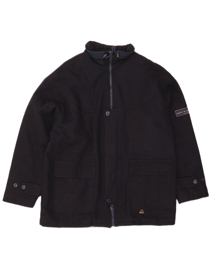 Cappotto giacca a vento dal taglio ampio da uomo di Alexander UK 38 Lana medio blu navy