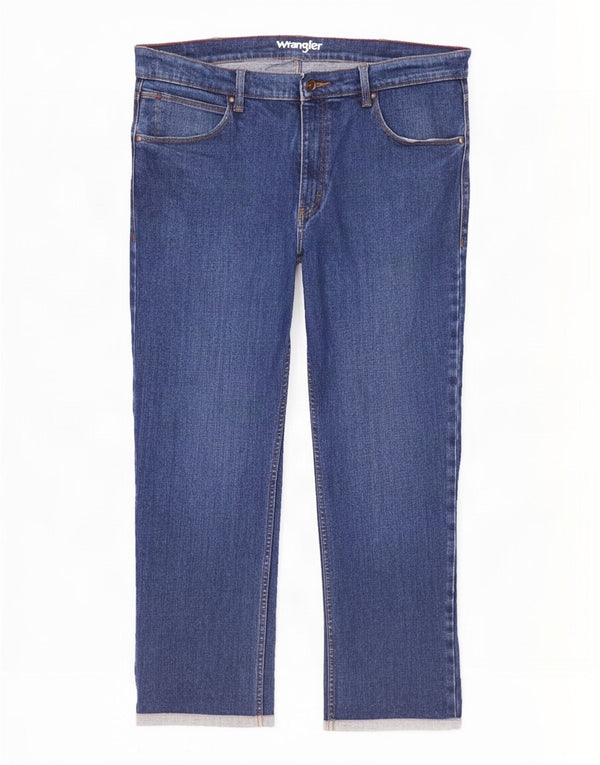 Jeans dritti regolari autentici da uomo Wrangler W38 L30 cotone blu