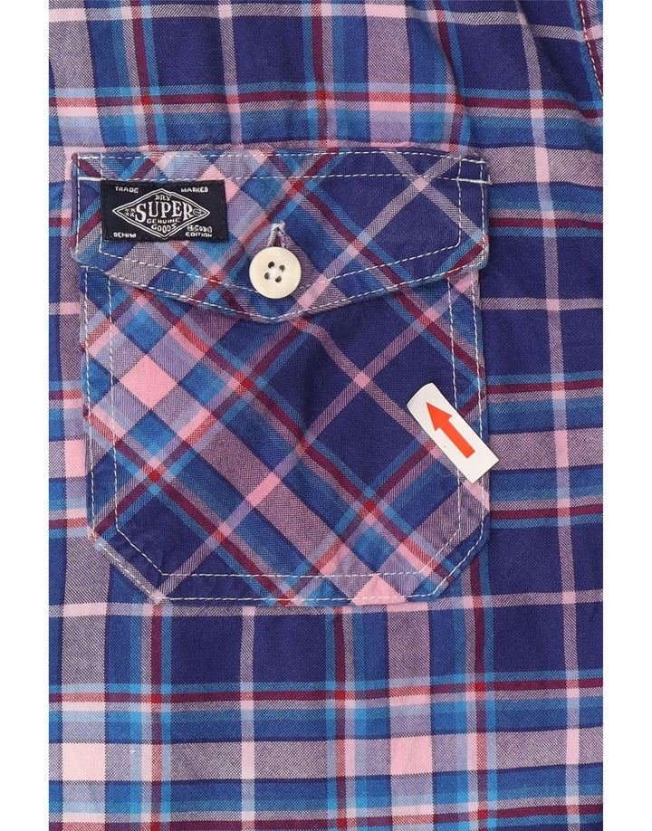 Camicia a maniche corte da uomo Superdry in cotone a quadri blu grandi