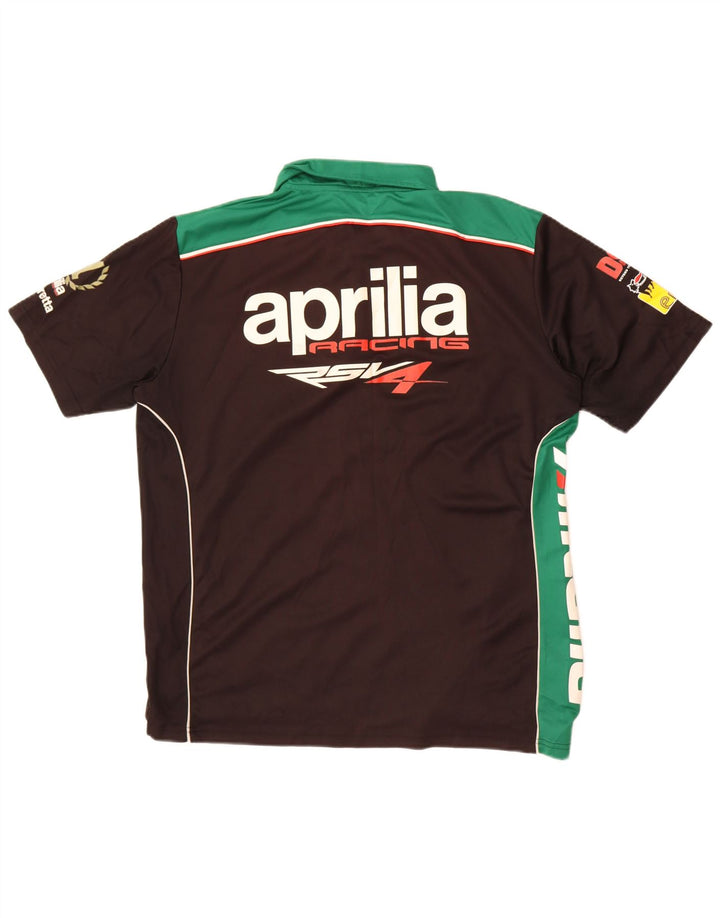 Polo grafica da uomo Aprilia grande in poliestere color block nero
