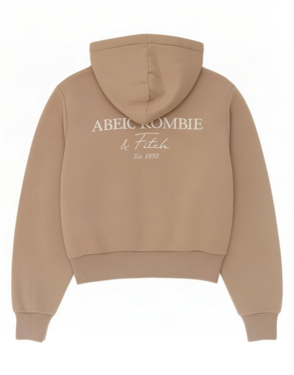 Maglione con cappuccio e zip grafica da donna Abercrombie & Fitch UK 6 XS Beige