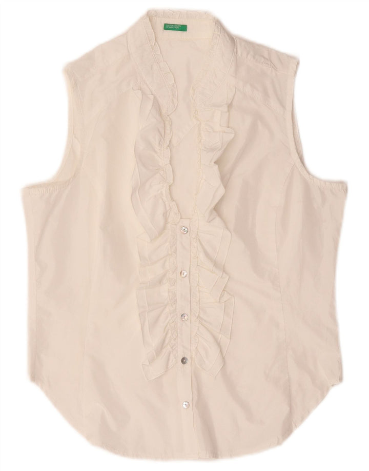 Camicetta senza maniche da donna con volant sul davanti Benetton UK 14 Medium White