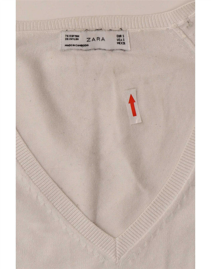 Maglione con scollo a V da donna Zara UK 10 piccolo bianco