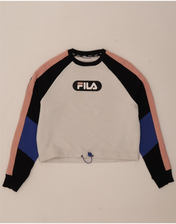 Felpa corta oversize da donna Fila, maglione UK 10 Small White Colourblock