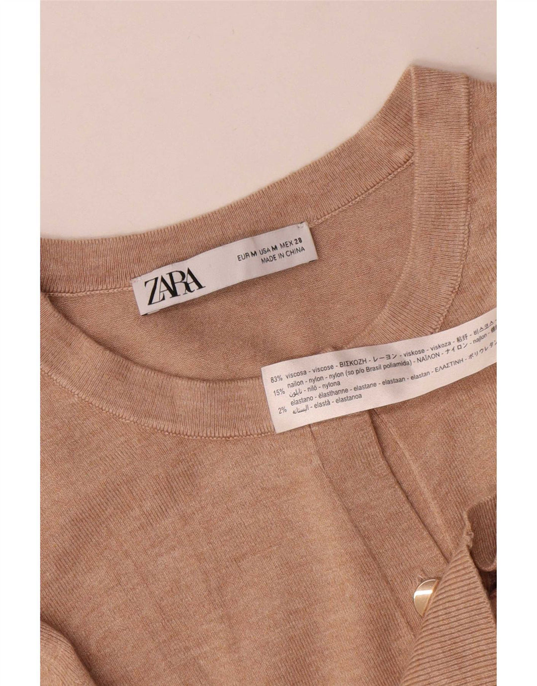 Maglione cardigan da donna Zara UK 12 Viscosa beige medio