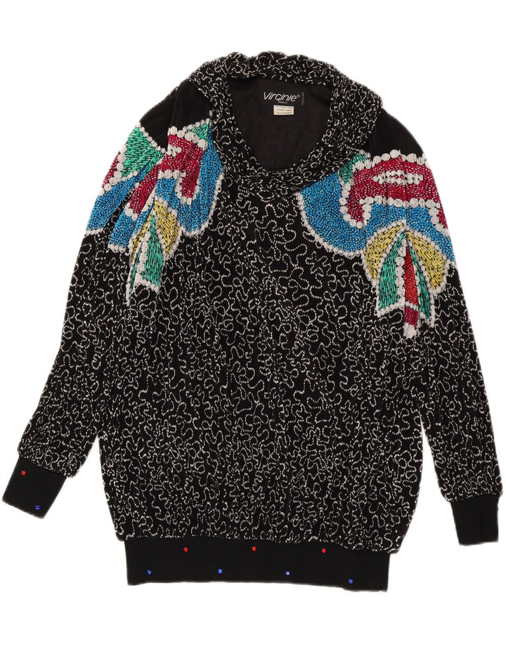 VIRGINIE Maglione oversize da donna con scollo a V UK 18 XL Nero