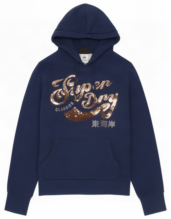Superdry Felpa con cappuccio da donna con grafica UK 10 Small Blu navy Poliestere