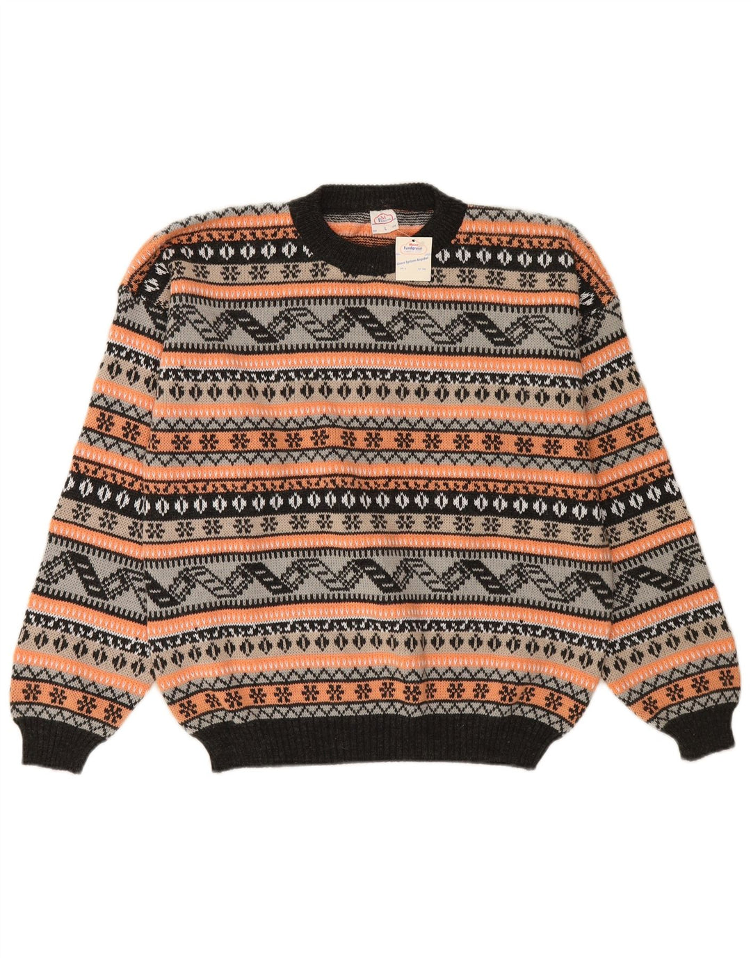 Maglione maglione girocollo da donna VINTAGE UK 16 grande multicolore