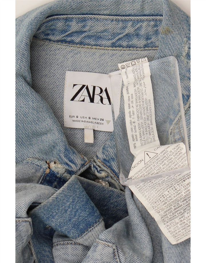 Giacca in denim oversize corta da donna ZARA UK 10 piccola in cotone blu