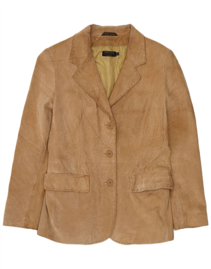 Giacca blazer in pelle scamosciata a 3 bottoni da donna Privilegi IT 44 in pelle marrone medio
