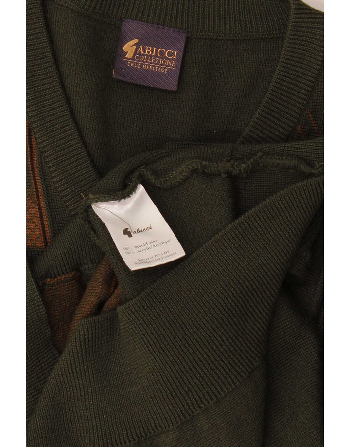 Maglione da uomo con scollo a V Gabicci, lana a righe grandi color kaki
