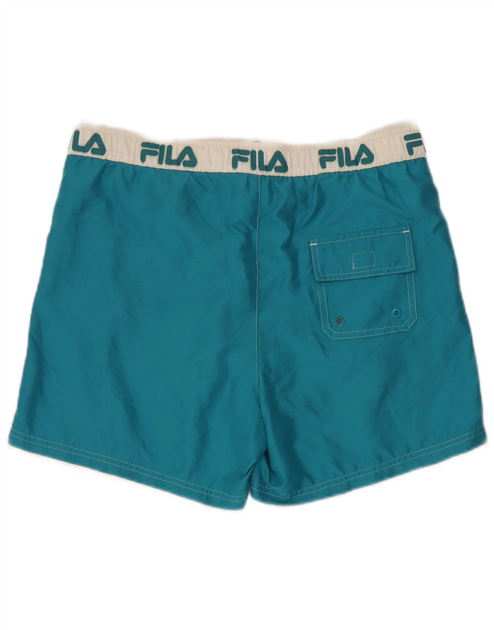 Pantaloncini da bagno grafici da uomo Fila in poliestere color block blu medio