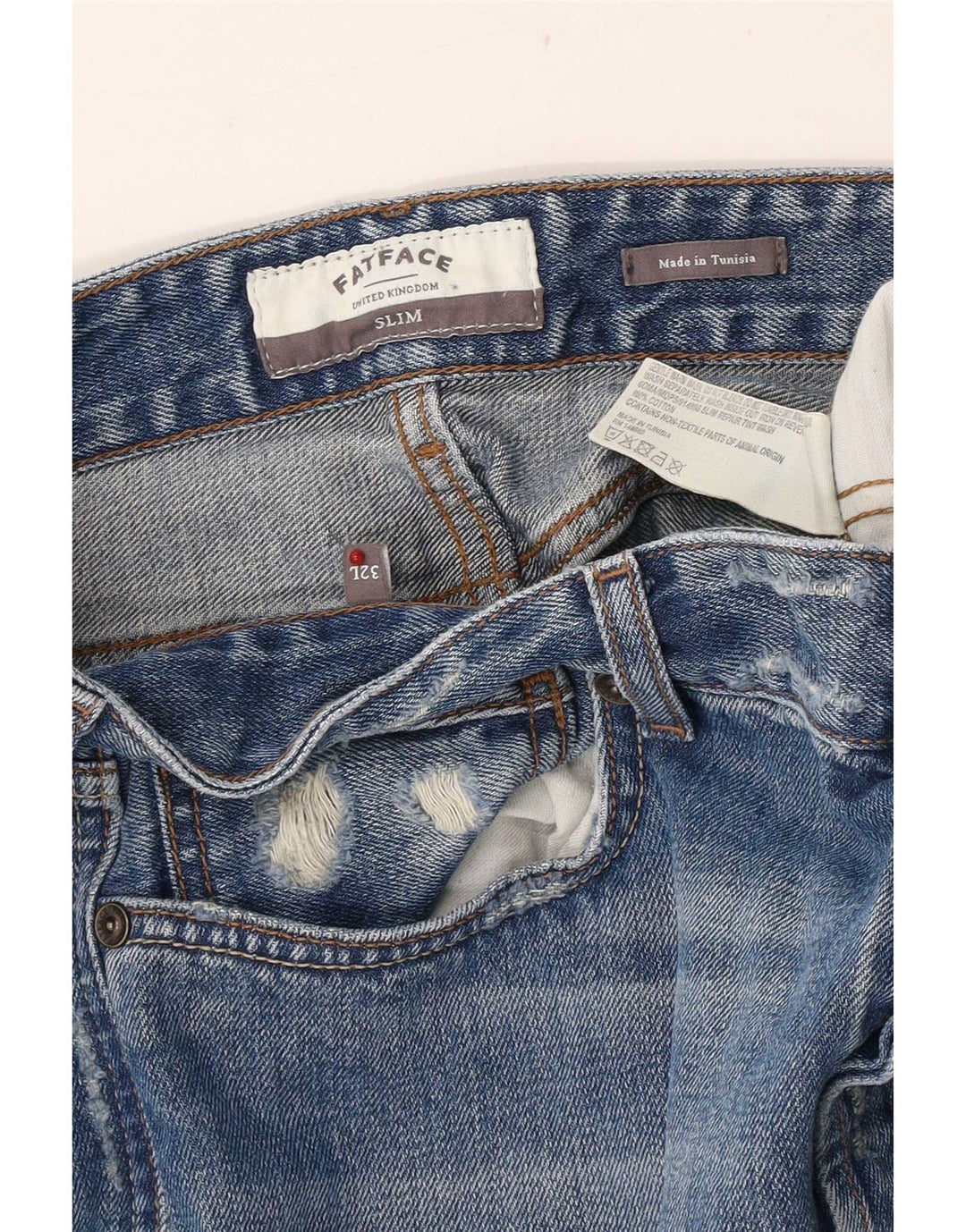 Jeans slim effetto consumato da uomo Fat Face W32 L33 cotone blu