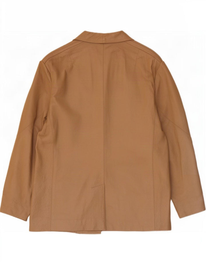 Giacca blazer in pelle vintage da donna a 3 bottoni EU 46 XL Beige