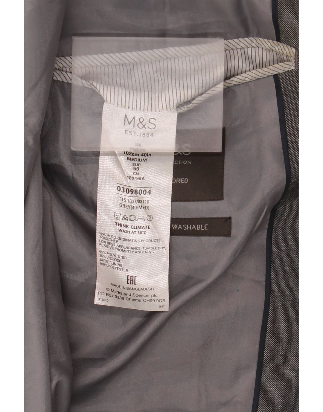 Giacca blazer a 2 bottoni sartoriale da uomo Marks & Spencer UK 40 Grigio medio