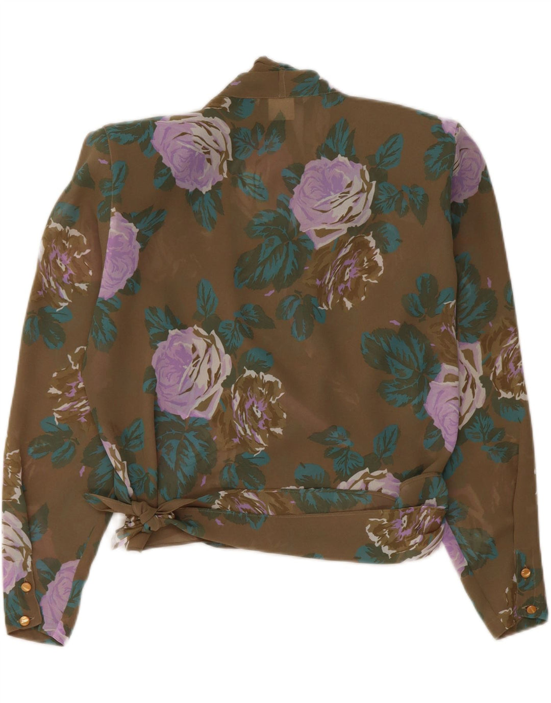 Marella Donna Wrap Crop Shirt Camicetta UK 12 Poliestere floreale marrone medio