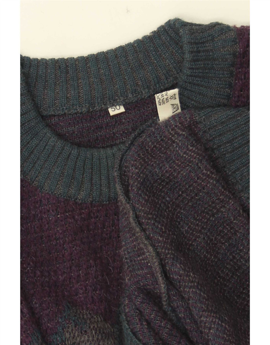 Maglione vintage da uomo girocollo IT 50 viola medio geometrico