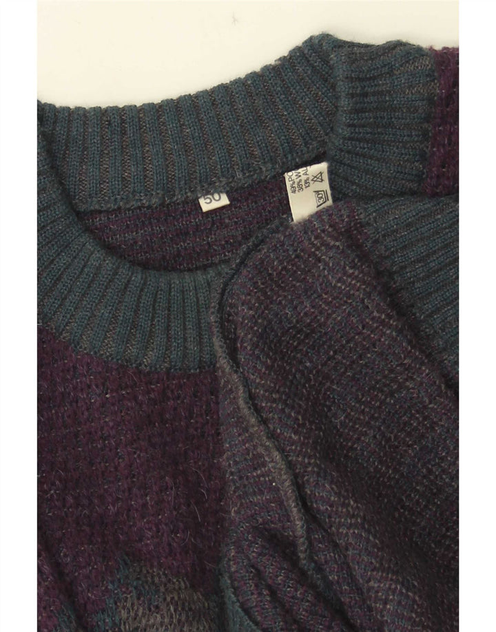 Maglione vintage da uomo girocollo IT 50 viola medio geometrico
