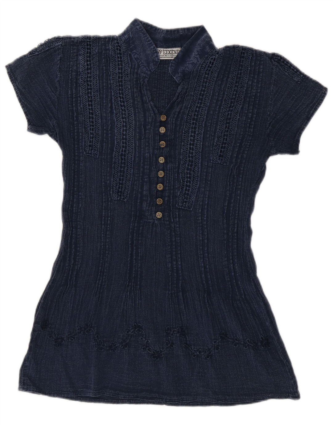 Camicetta da donna vintage Top UK 10 piccolo cotone blu navy