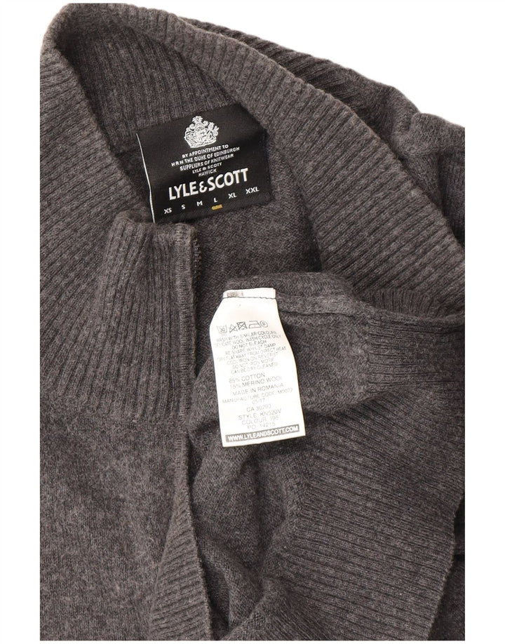 Lyle & Scott Maglione da uomo con zip e collo grande in cotone grigio