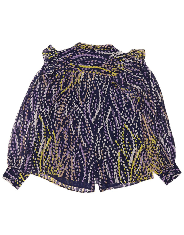 Dkny Camicia da donna con volant sul davanti, camicetta UK 16 grande blu navy maculato