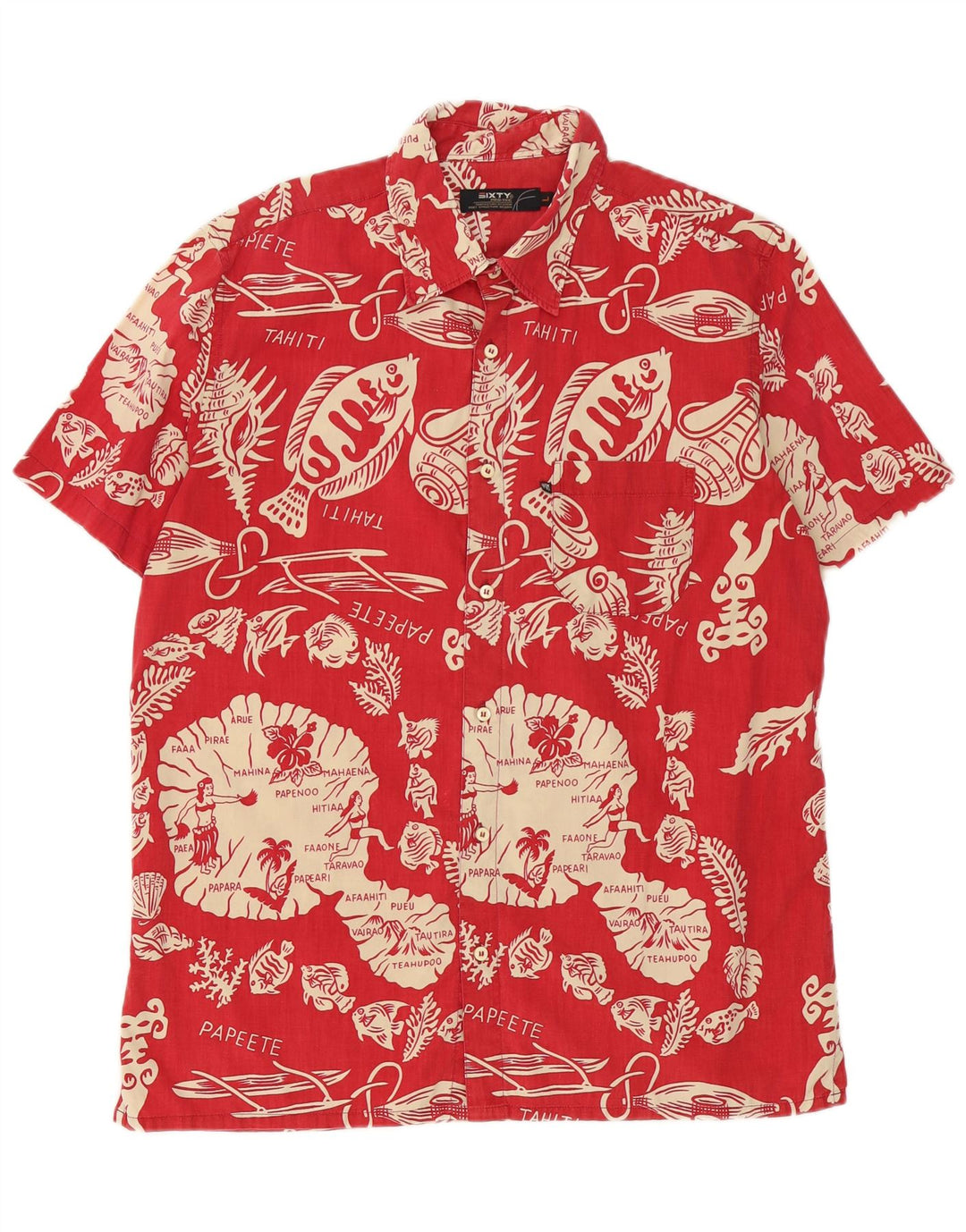 Sixty Camicia a maniche corte da uomo in cotone floreale rosso grande
