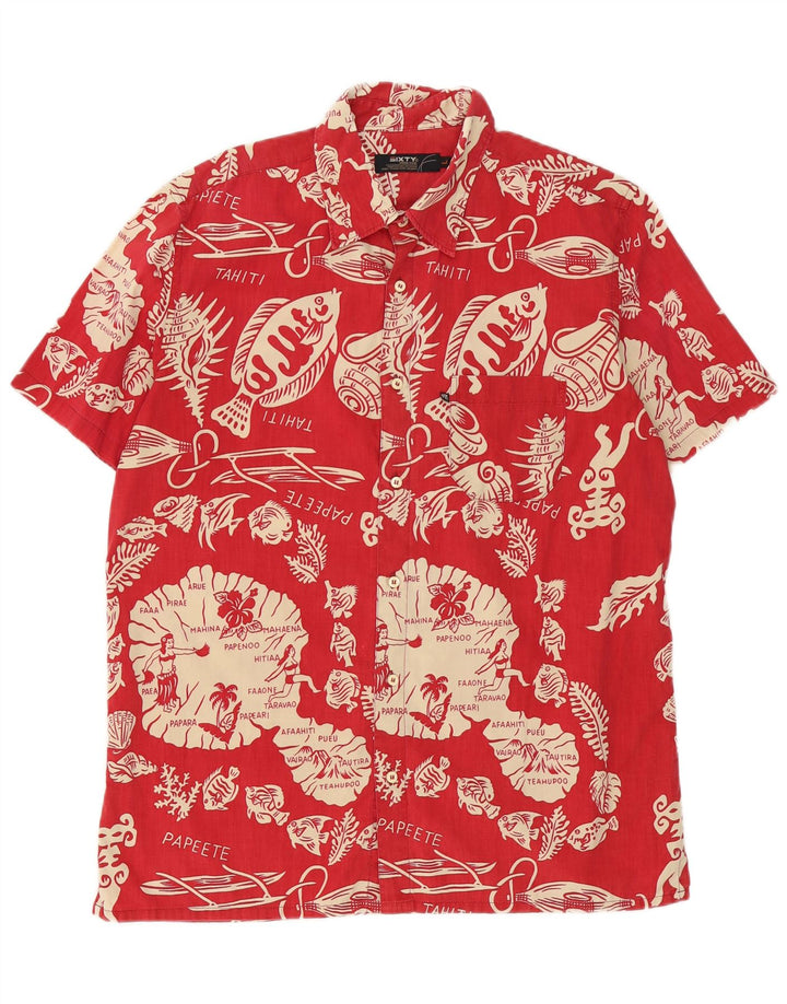 Sixty Camicia a maniche corte da uomo in cotone floreale rosso grande