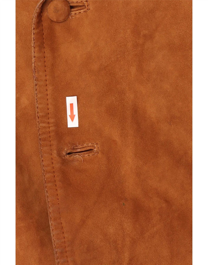 Giacca blazer vintage in pelle scamosciata da uomo a 2 bottoni UK 40 grande in pelle marrone