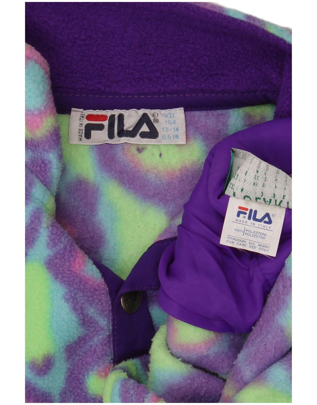 Maglione in pile Fila da bambino con bottoni e collo 13-14 anni in poliestere geometrico verde