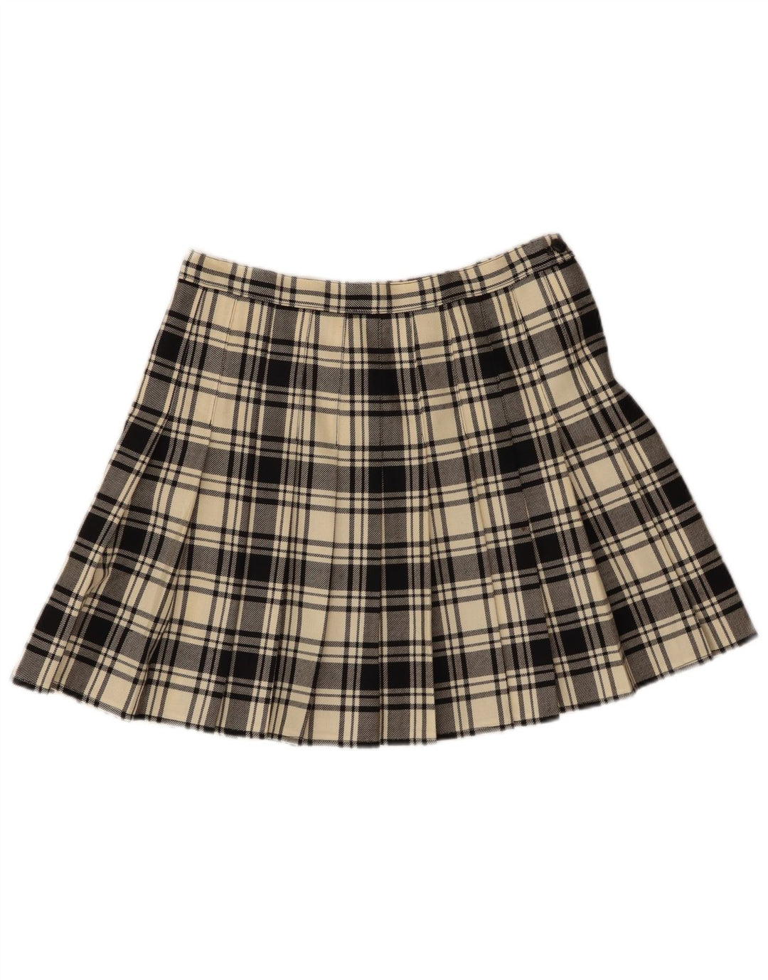 Minigonna da donna VINTAGE W30 in lana vergine scozzese media bianco sporco