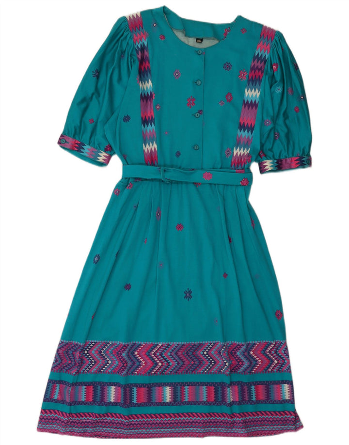 Abito a trapezio vintage da donna IT 46 grande blu geometrico