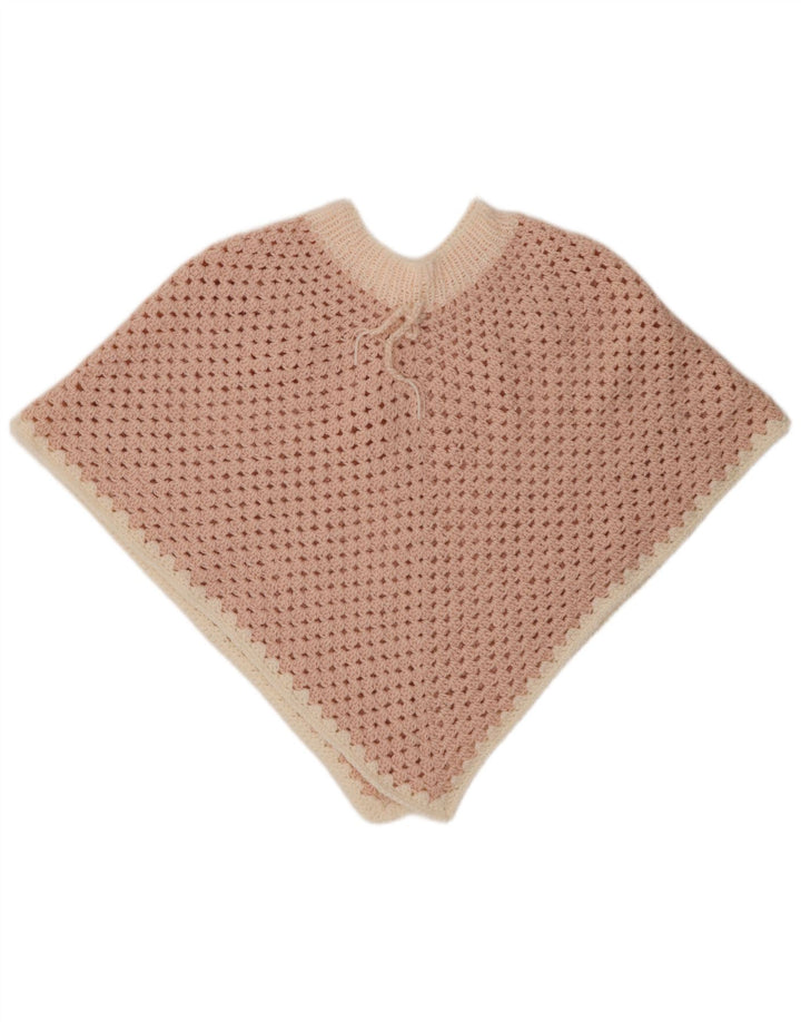 Maglione poncho all'uncinetto da donna VINTAGE taglia unica color block rosa