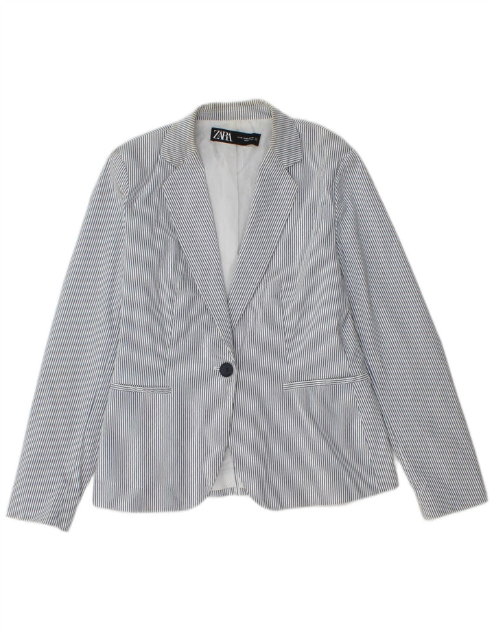 Giacca blazer a 1 bottone da donna Zara EU 36 piccolo cotone gessato blu