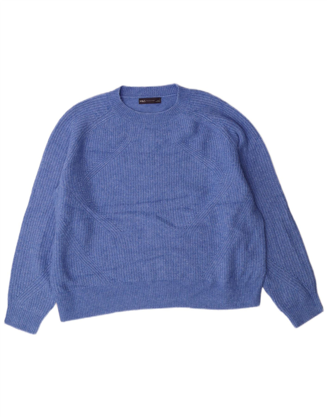 MARKS & SPENCER Maglione maglione girocollo da donna UK 16 Grande acrilico blu