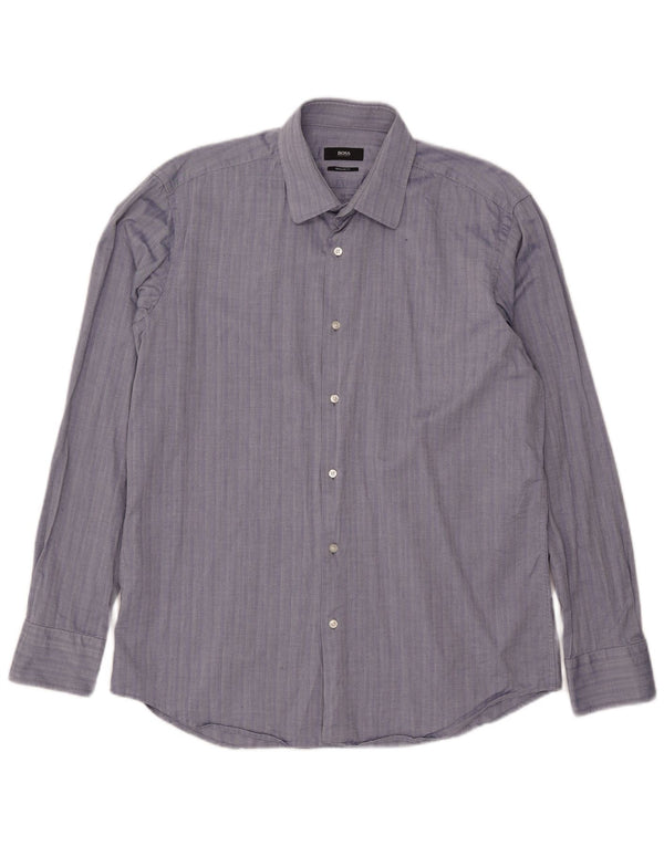 Camicia da uomo vestibilità regolare Hugo Boss taglia 41 16 grande cotone gessato blu