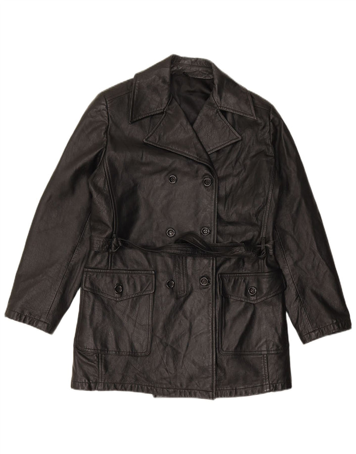 Cappotto in Pelle Doppio Petto da Donna VINTAGE IT 44 Medio in Pelle Nera