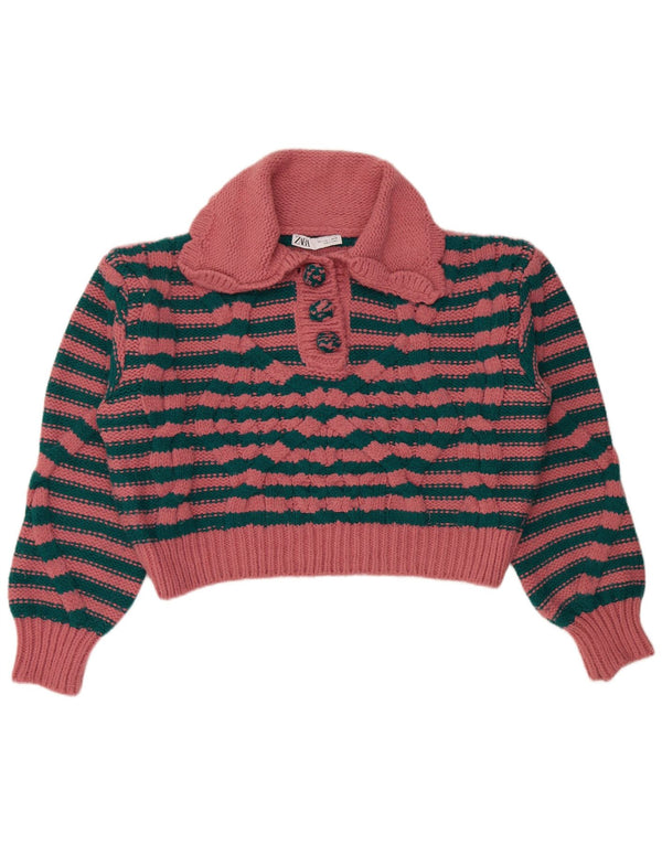 Maglione corto con collo alto da donna Zara UK 16 a righe grandi rosa
