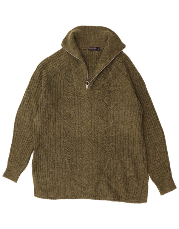 Maglione da uomo Marks & Spencer con zip e collo in acrilico kaki medio