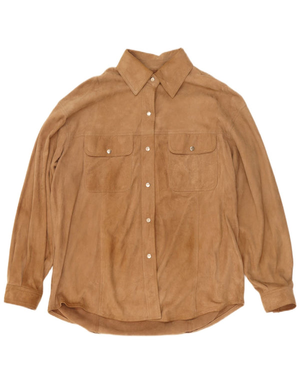 Camicia oversize oversize da donna vintage in pelle scamosciata UK 16 grande pelle beige
