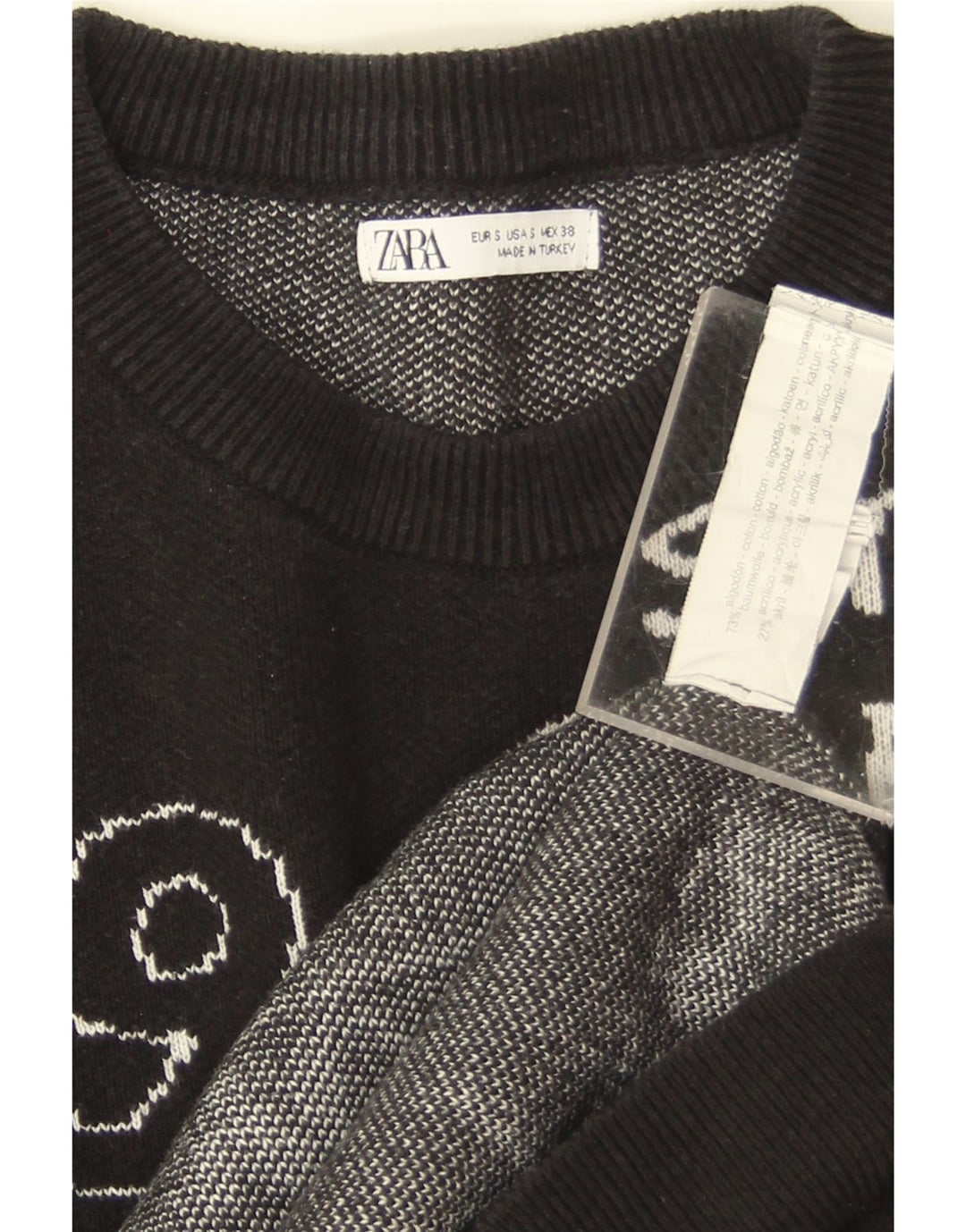 Felpa oversize con grafica da donna Zara, maglione UK 10, piccola, cotone nero