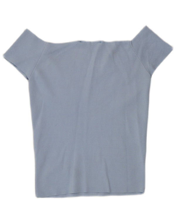 Top corto da donna con spalle scoperte Zara UK 12 blu medio in poliammide
