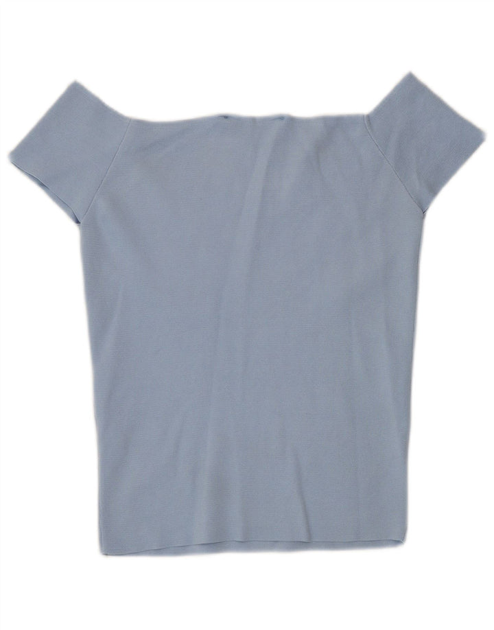 Top corto da donna con spalle scoperte Zara UK 12 blu medio in poliammide