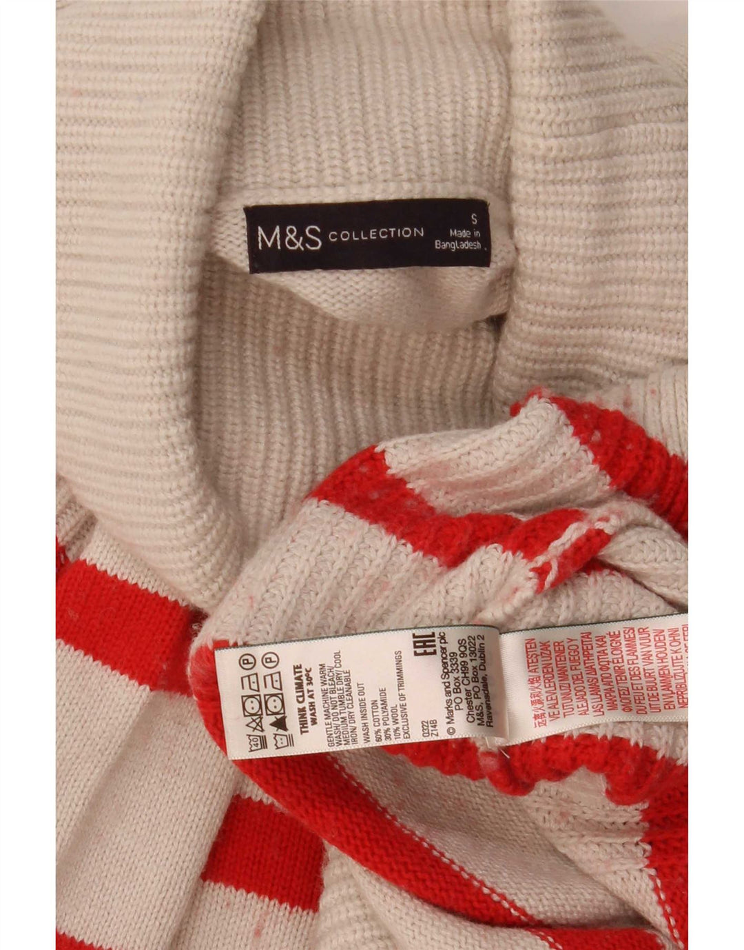 Maglione maglione a collo alto da donna Marks & Spencer UK 10 piccolo a righe bianche