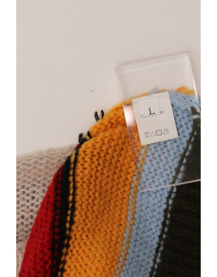 Maglione maglione con scollo a barca da donna VINTAGE UK 14 grande multicolore