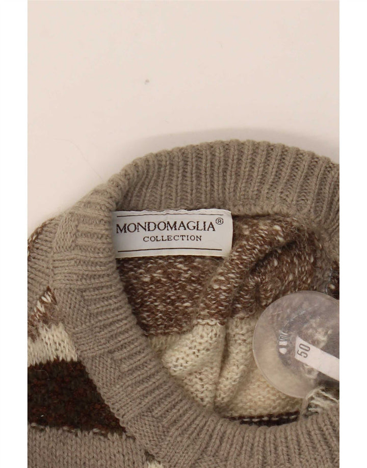Maglione vintage da uomo girocollo IT 50 marrone medio geometrico