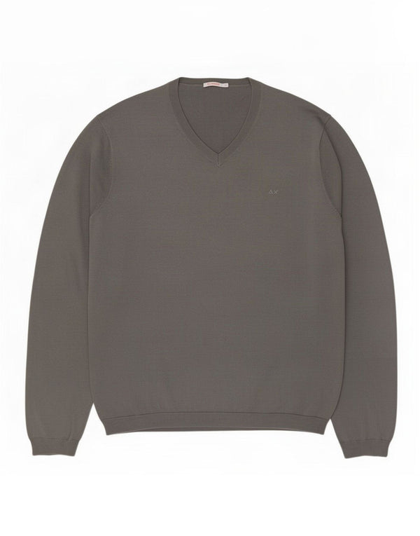 Maglione maglione con scollo a V da uomo Sun68 XL in cotone grigio